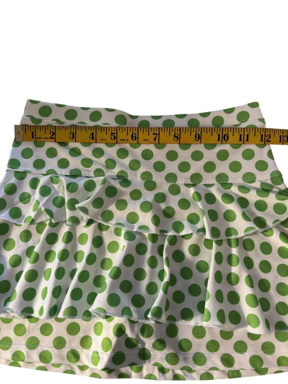 Green Polka Dot Ruffle Skort & Sleeveless Collared Top Tennis Set - Youth Medium - Picture 9 of 14